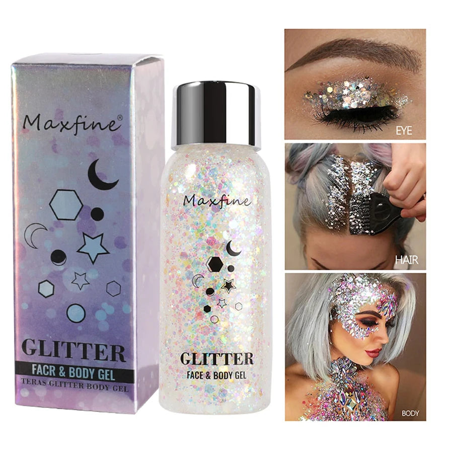 Body Glitter Gel with Sequins – Long-Lasting Face, Eyes & Hair Makeup for Festivals, Parties & Mermaid Looks