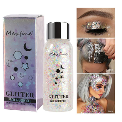 Body Glitter Gel with Sequins – Long-Lasting Face, Eyes & Hair Makeup for Festivals, Parties & Mermaid Looks