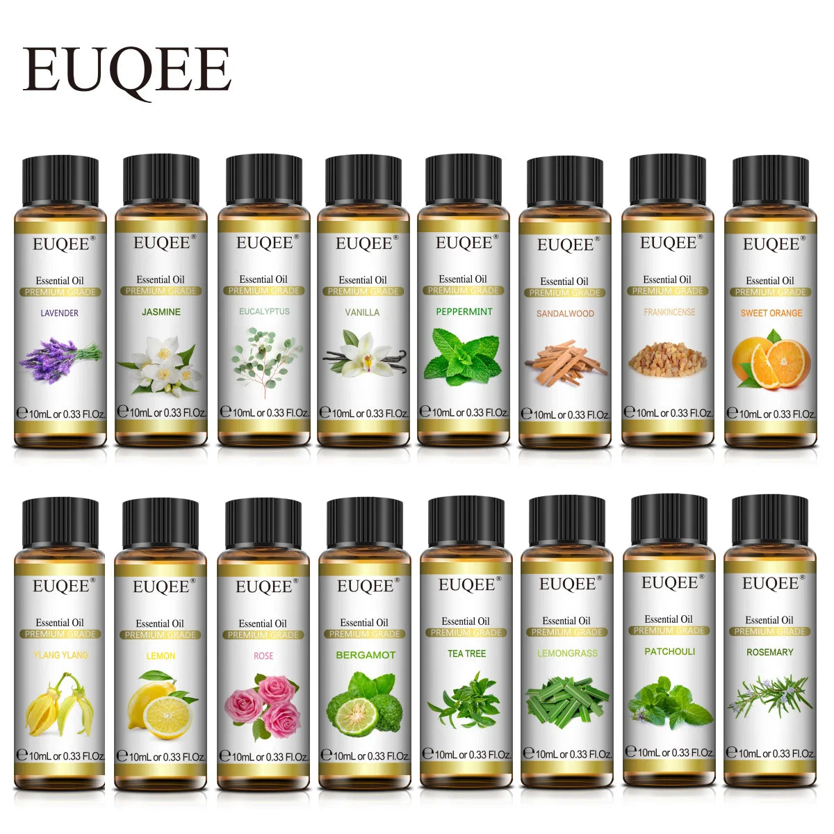 EUQEE 10ml Natural Plant Essential Oil with Dropper – Pure Lavender, Jasmine, Eucalyptus, Vanilla Oils for Diffuser, Humidifier, Aromatherapy