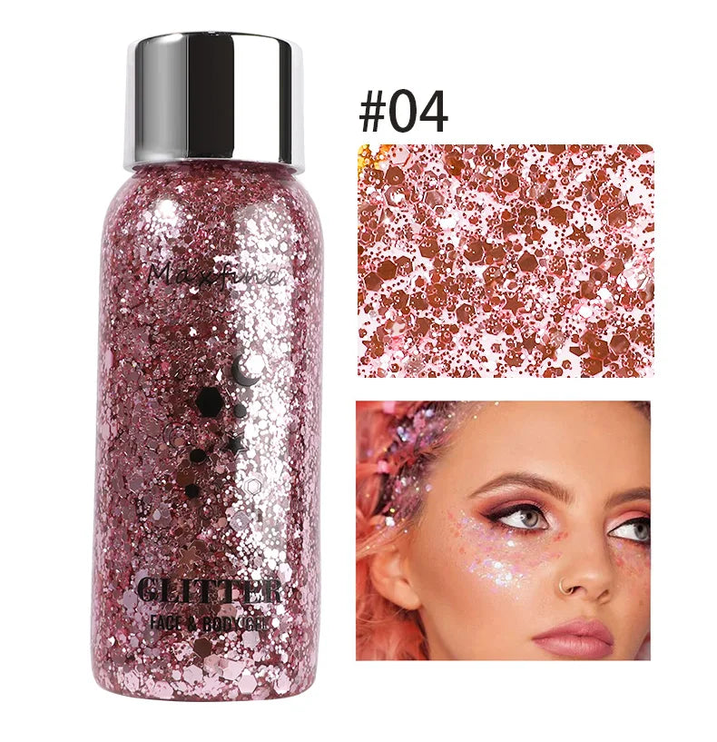Body Glitter Gel with Sequins – Long-Lasting Face, Eyes & Hair Makeup for Festivals, Parties & Mermaid Looks