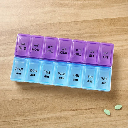 Weekly Pill Organizer Box – 7 Day Portable Travel Medicine Case with 14 Compartments for Pills, Vitamins & Supplements