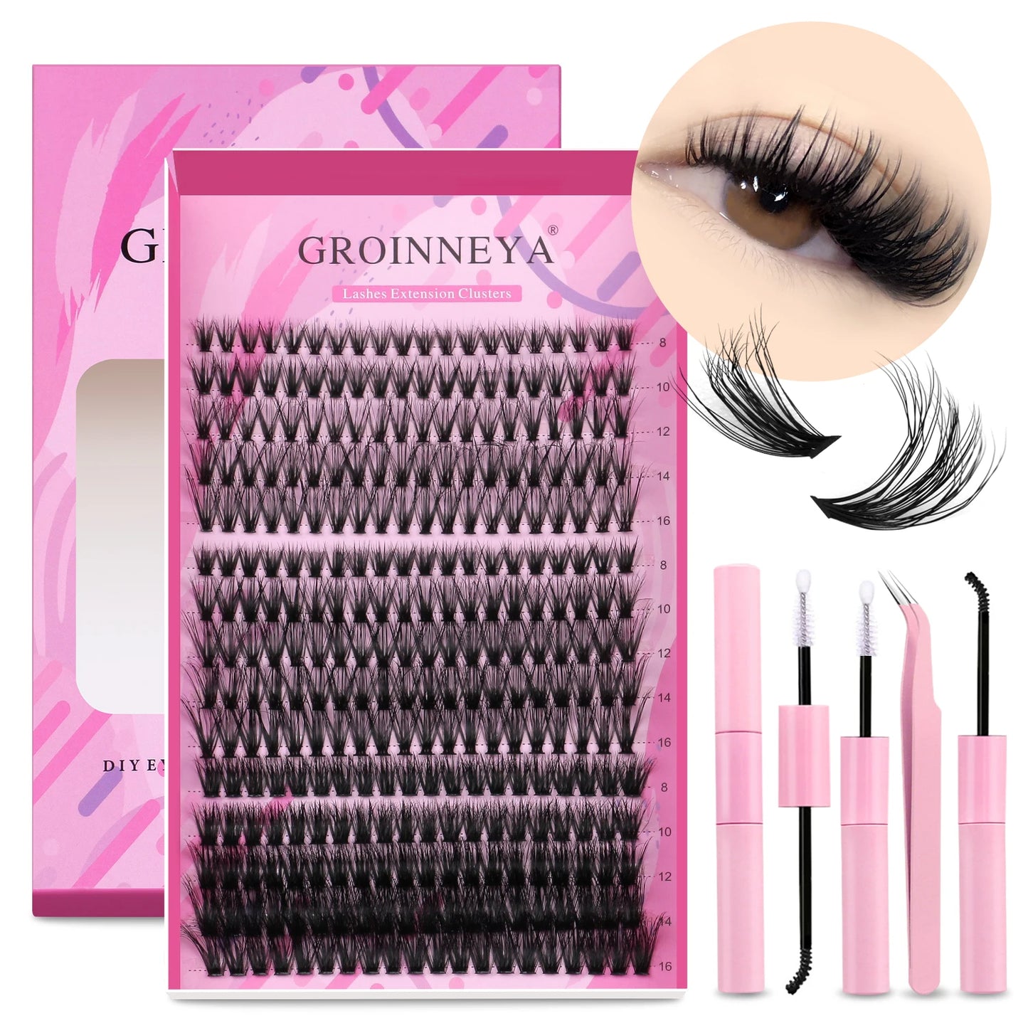 GROINNEYA DIY Lash Extension Kit – Cluster & Individual Lashes with Bond & Seal