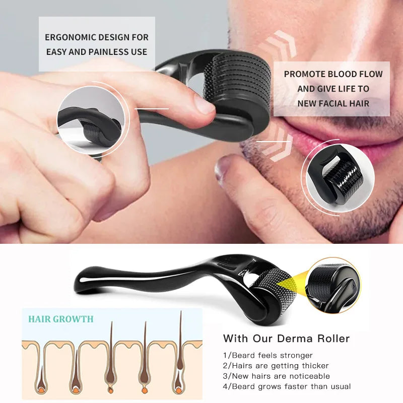 540 Needle Derma Roller 0.2–0.3mm Microneedle Tool for Face, Beard & Body Skin Care