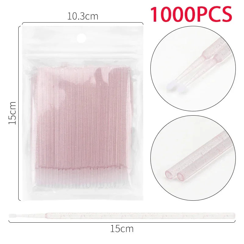 500/1000PCS Eyelash Cleaning Brushes – Colorful Crystal Handle Micro Brushes for Lash Extension Care, Makeup Removal, and Beauty Tools