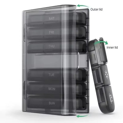 Weekly Pill Organizer Box – 7 Day Portable Travel Medicine Case with 14 Compartments for Pills, Vitamins & Supplements