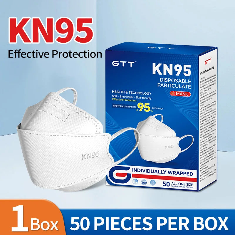 GTT KN95 Fish-Style Face Masks 50/100/200 PCS 4-Layer Disposable Breathable Protective Masks Adult