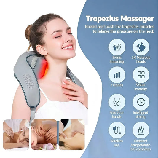 Smart Electric Heated Neck Massager Shawl – Portable Shiatsu Kneading Device for Muscle Relief & Relaxation