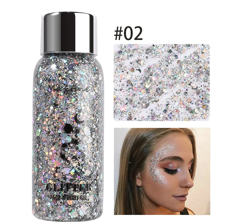 Body Glitter Gel with Sequins – Long-Lasting Face, Eyes & Hair Makeup for Festivals, Parties & Mermaid Looks