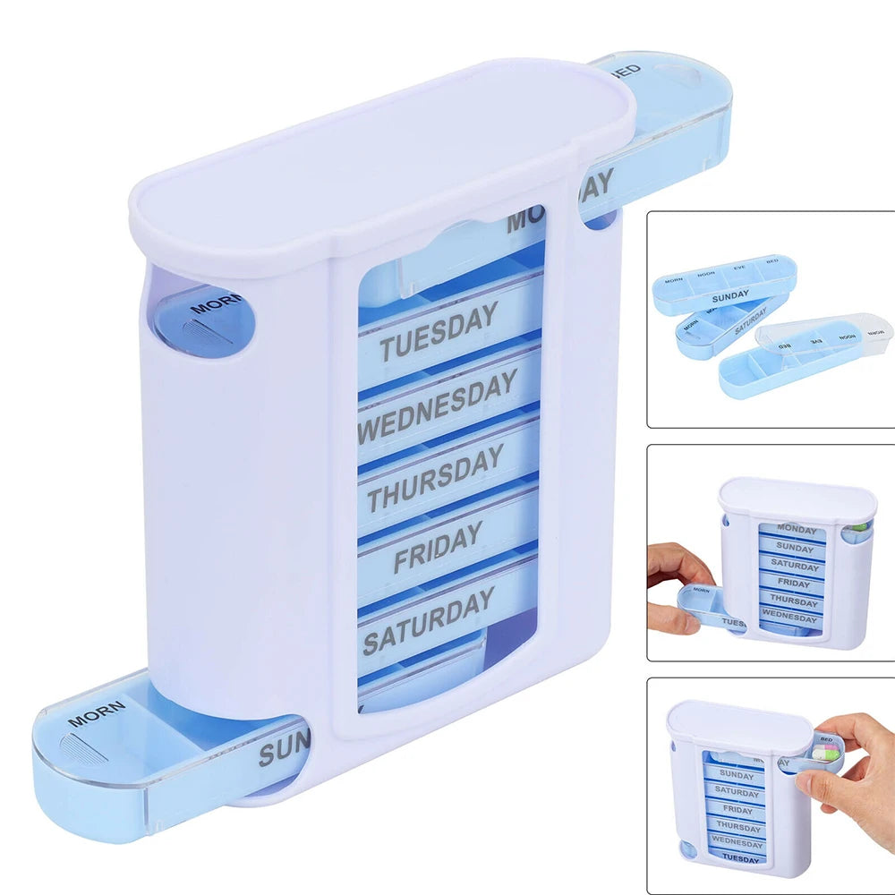 Weekly 7-Day Pill Organizer – 28-Grid Colorful Medicine Storage Box, Detachable Daily Pill Case