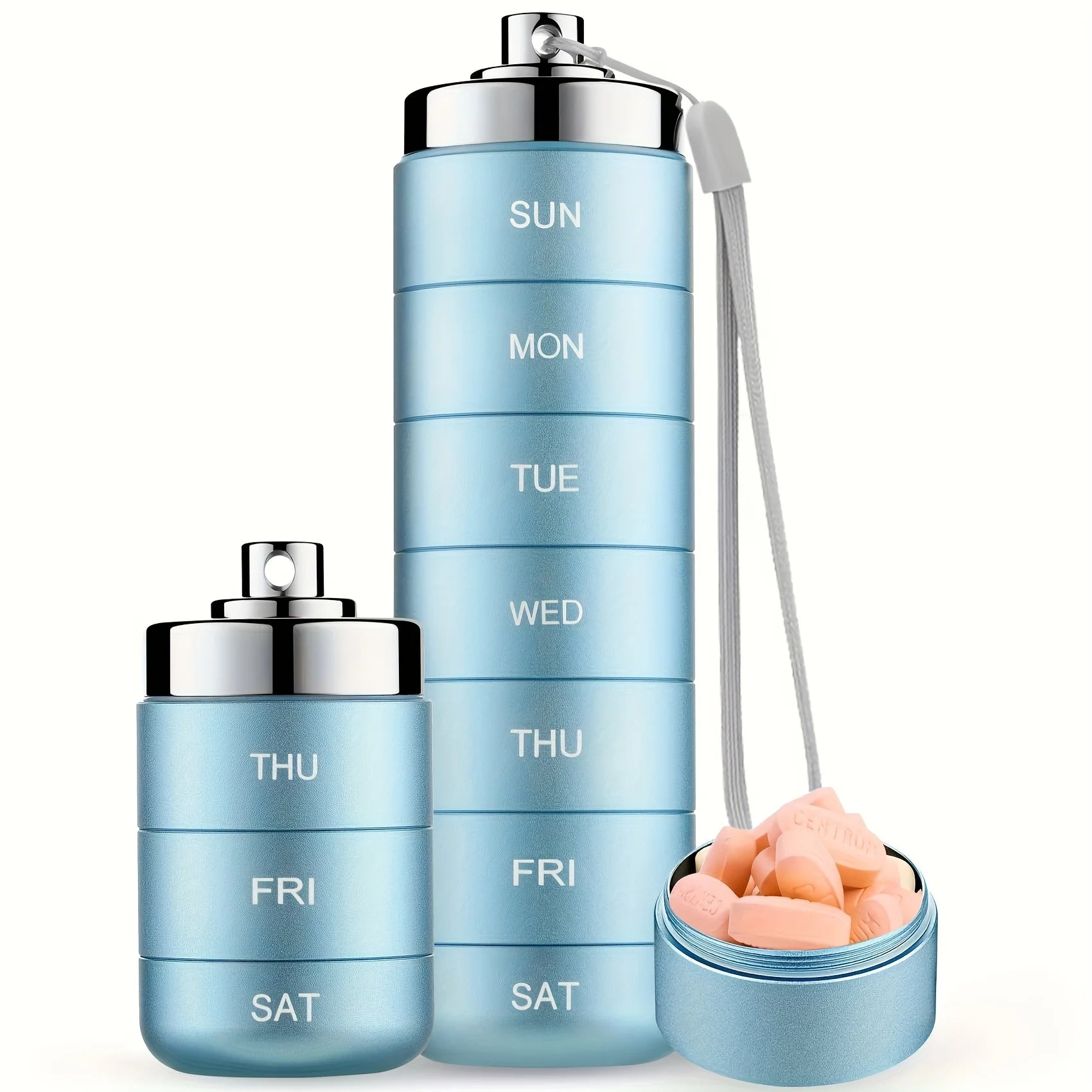 7pcs Metal Pill Organizer Set – Stackable Waterproof Travel Pill Box | Large Aluminum Alloy Portable Pill Case