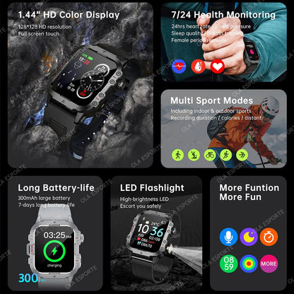 Outdoor Smart Watch Bluetooth Call LED Flashlight Fitness Tracker Android iPhone