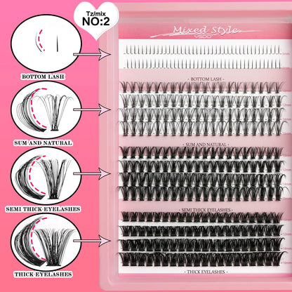 DIY Lash Clusters Extension Kit – Individual Eyelash Set (5–16mm) with Bond, Seal & Applicator Tool
