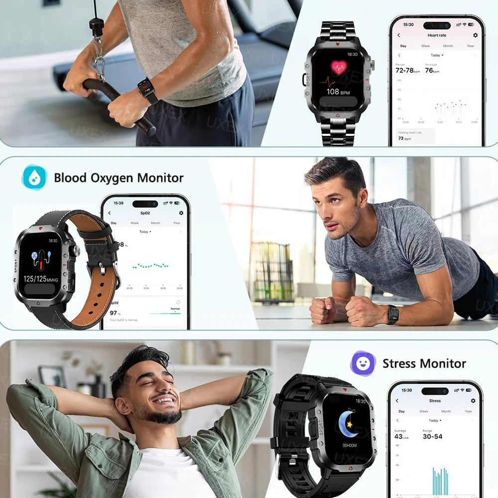 Rugged Men’s Bluetooth Call Smart Watch with Flashlight – 2.01” Outdoor Sports Fitness Watch for Android & iOS