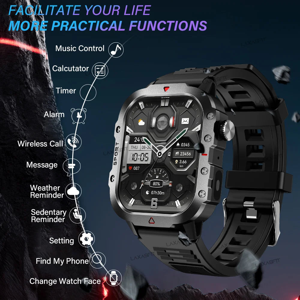 KESHUYOU 2.01” Smart Watch with LED Flashlight | Bluetooth Calling | Fitness & Activity Tracker | Life Waterproof | Android & iOS