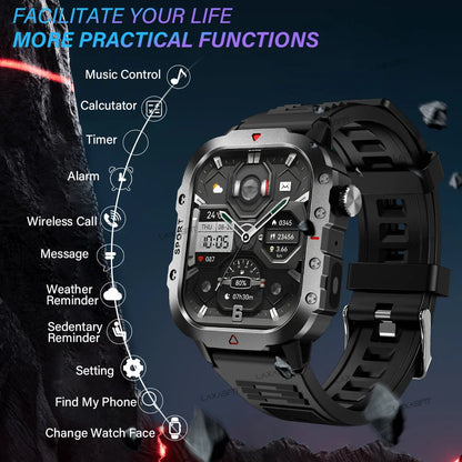 KESHUYOU 2.01” Smart Watch with LED Flashlight | Bluetooth Calling | Fitness & Activity Tracker | Life Waterproof | Android & iOS