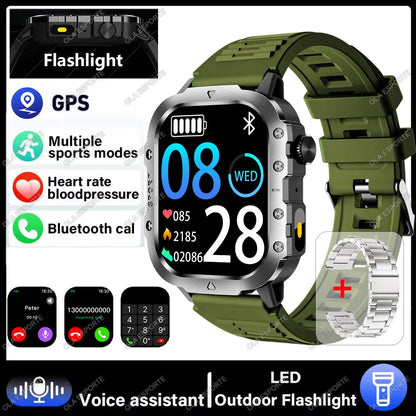 Military Smart Watch Bluetooth Call GPS Flashlight 100+ Sports Android iPhone