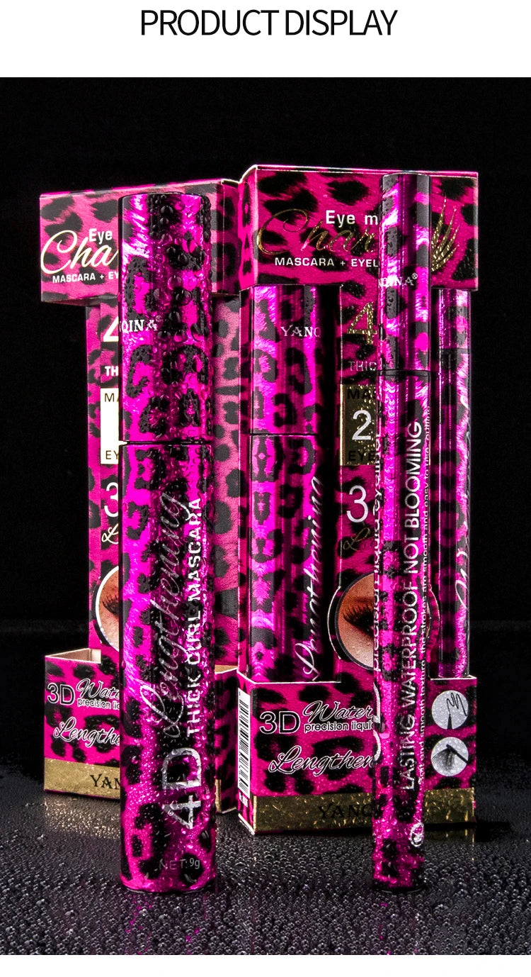 ANQINA 4D Waterproof Mascara & Liquid Eyeliner Set – Long-Lasting Curling Eye Makeup (Full Size)