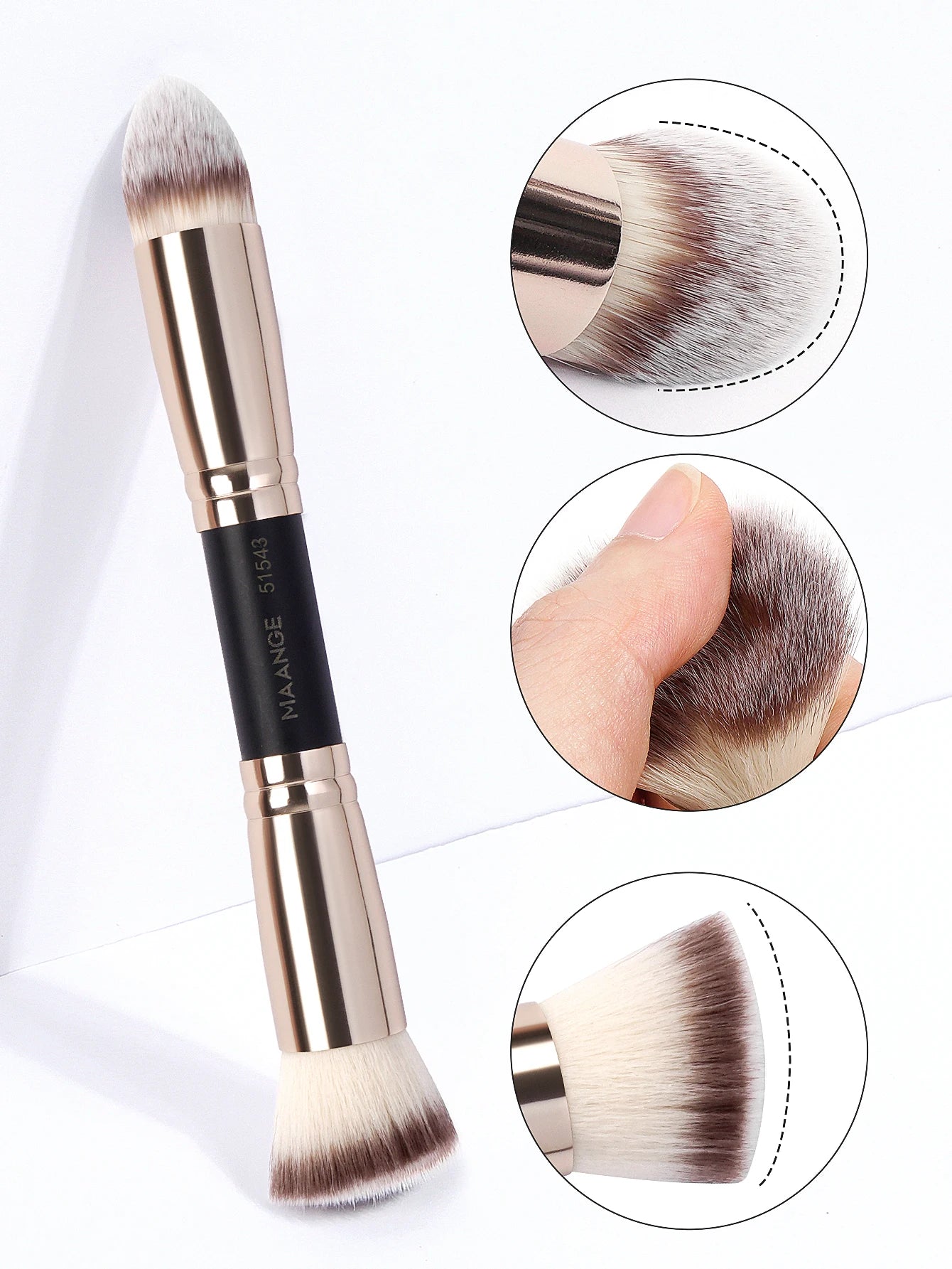 MAANGE 4-Piece Makeup Brush Set with Case – Dual-Ended Foundation, Powder & Eyeshadow Brushes