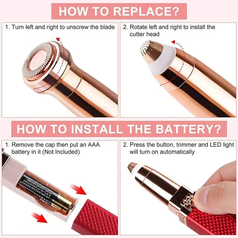 1PC Rechargeable 2-in-1 Eyebrow Razor & Facial Hair Shaver with LED Light – Painless Peach Fuzz, Eyebrow, Lip & Facial Hair Removerver Electric Eyebrow Shaver Women's Hair Remover