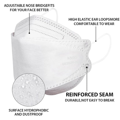 GTT KN95 Disposable Face Masks 4-Layer Protective 3D Fish-Style Design – Individually Wrapped – Black or White (50–200 Pack)