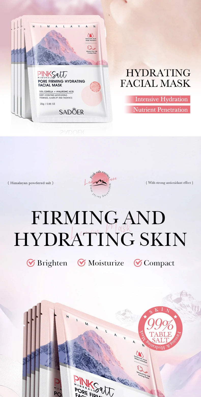 5pcs SADOER Himalayan Pink Salt Face Mask – Hydrating, Brightening & Firming Facial Skincare Treatment