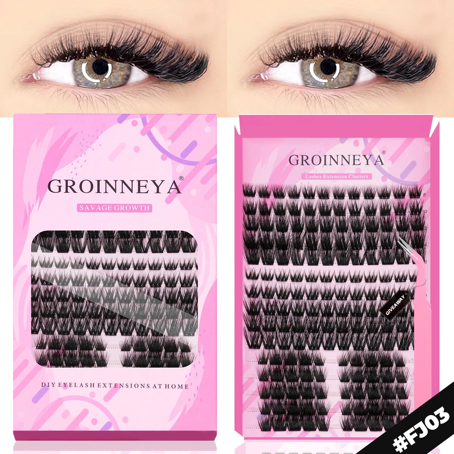 GROINNEYA DIY Eyelash Extension Kit – Individual Lash Clusters Faux Mink Mix Set with Lash Bond & Seal, Easy At-Home Application