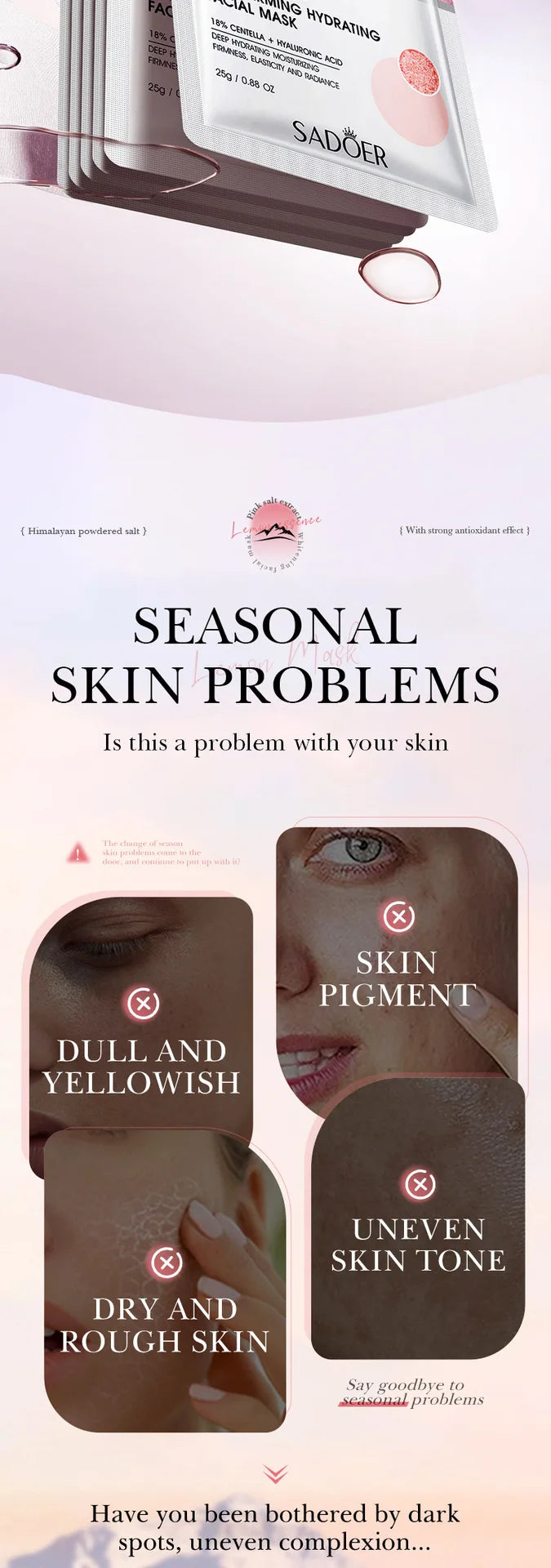 5pcs SADOER Himalayan Pink Salt Face Mask – Hydrating, Brightening & Firming Facial Skincare Treatment