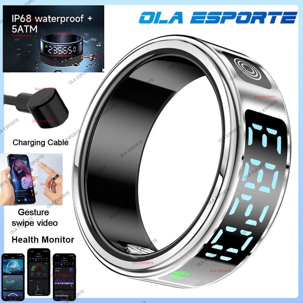 Smart Ring with Touch Display Heart Rate Sleep Tracker IP68 Waterproof Android iOS