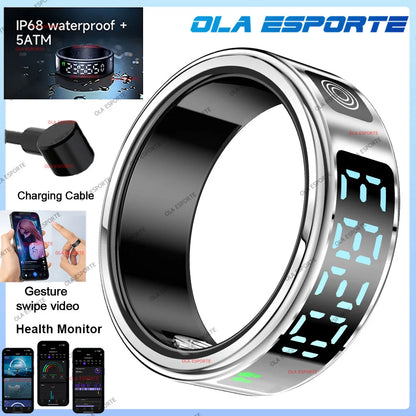 Smart Ring with Touch Display Heart Rate Sleep Tracker IP68 Waterproof Android iOS