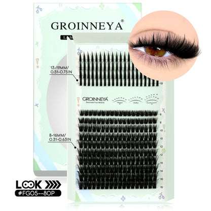 GROINNEYA Lash Clusters Kit – Spiky D-Curl Individual Lash Extensions with Bond & Seal for DIY Eyelash Application