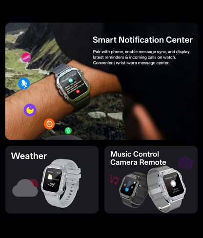 Men’s Military-Style Smart Watch | Bluetooth Call | Fitness & Activity Tracker | 1.44” Touch Screen | 3ATM Life Waterproof | Android & iOS