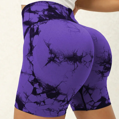 Women’s High Waisted Yoga Shorts – Seamless Tie Dye Workout Shorts for Gym, Running, Cycling & Fitness