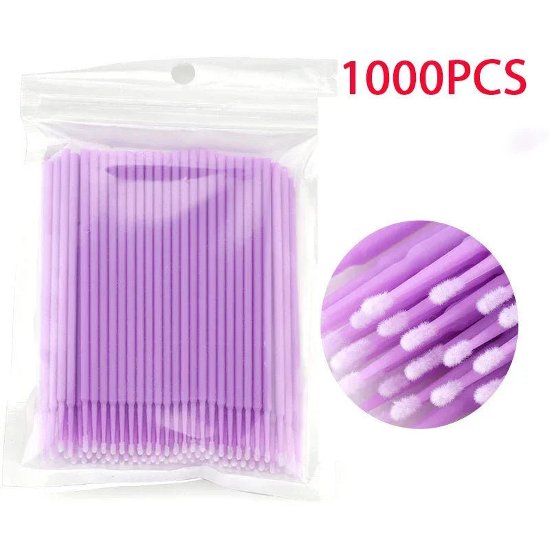 500/1000PCS Eyelash Cleaning Brushes – Colorful Crystal Handle Micro Brushes for Lash Extension Care, Makeup Removal, and Beauty Tools