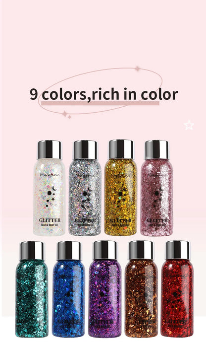 Body Glitter Gel with Sequins – Long-Lasting Face, Eyes & Hair Makeup for Festivals, Parties & Mermaid Looks