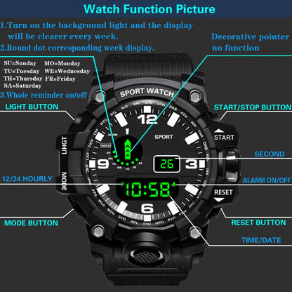 MAYZHISU Men’s Digital Sports Watch | Large Dial | Alarm, Stopwatch & Backlight | 3ATM Water Resistant | Military Style Wristwatch