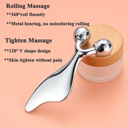 2-in-1 3D Face Roller & Gua Sha Tool Stainless Steel Facial Massager Cold Beauty Tool