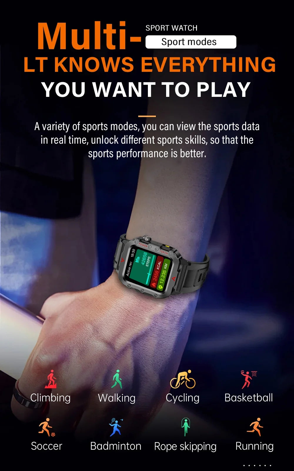 LAXASFIT Men’s Smart Watch with LED Flashlight | Bluetooth Call Sports Watch | Fitness & Activity Tracker