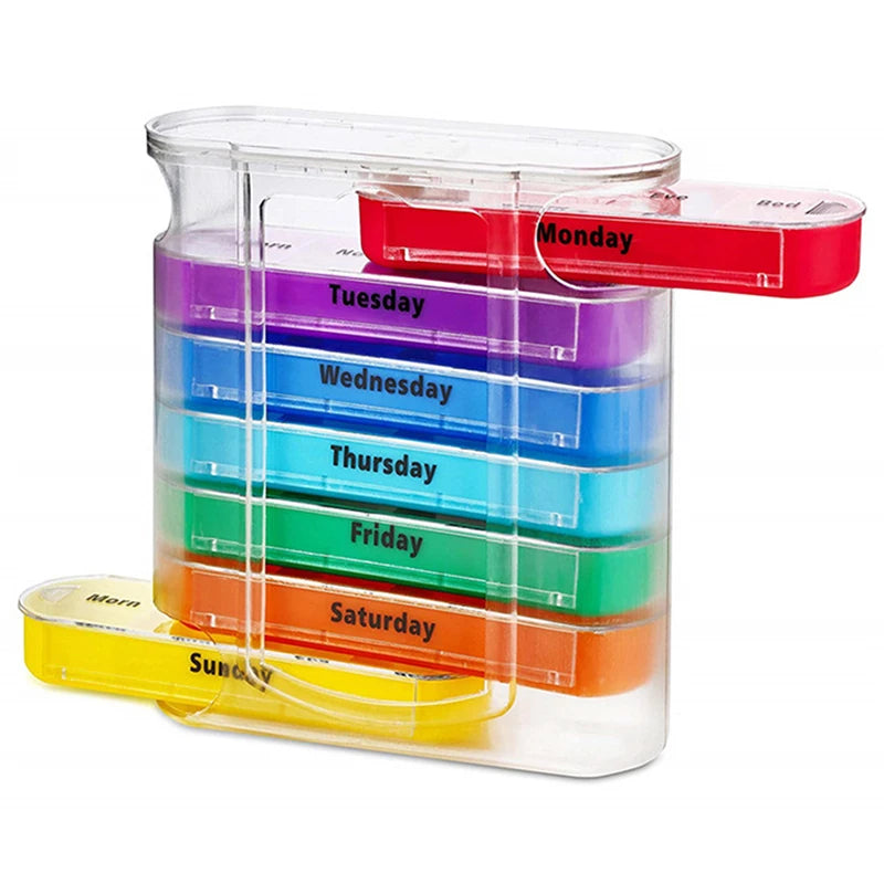 7-Day Weekly Pill Organizer Box with 28 Compartments | Large Capacity Medicine Storage Case, BPA-Free Travel Tablet Holder