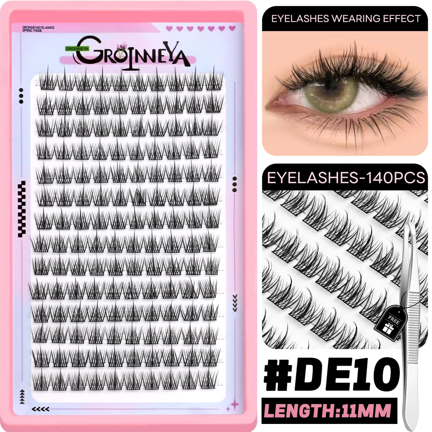 GROINNEYA DIY Lash Clusters – Natural & Manga Styles | Soft Lightweight Synthetic Lashes | Customizable False Eyelash Extensions Kit