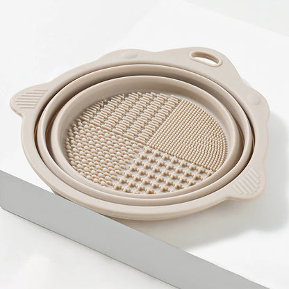 Makeup Brush Cleaner Bowl & Tool Set – Silicone Scrubber Pad, Folding Holder, Wet & Dry Brush Cleaning Kit