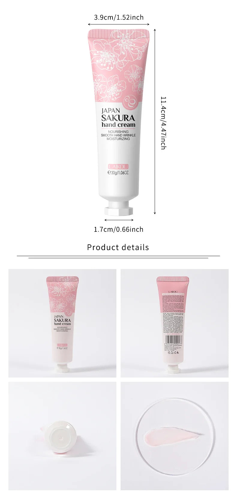 LAIKOU Sakura Hand Cream – Whitening, Anti-Wrinkle, Moisturizing, Anti-Crack, 30g Korean Skincare