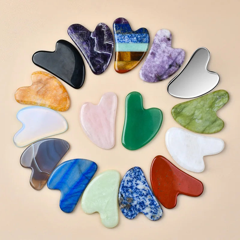 Natural Stone Gua Sha Facial Massage Tool Rose Quartz Amethyst Face Care Scraping Tool