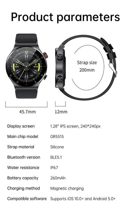 Men’s Bluetooth Call Smart Watch with GPS – AMOLED Full Screen Fitness Tracker for iOS & Android