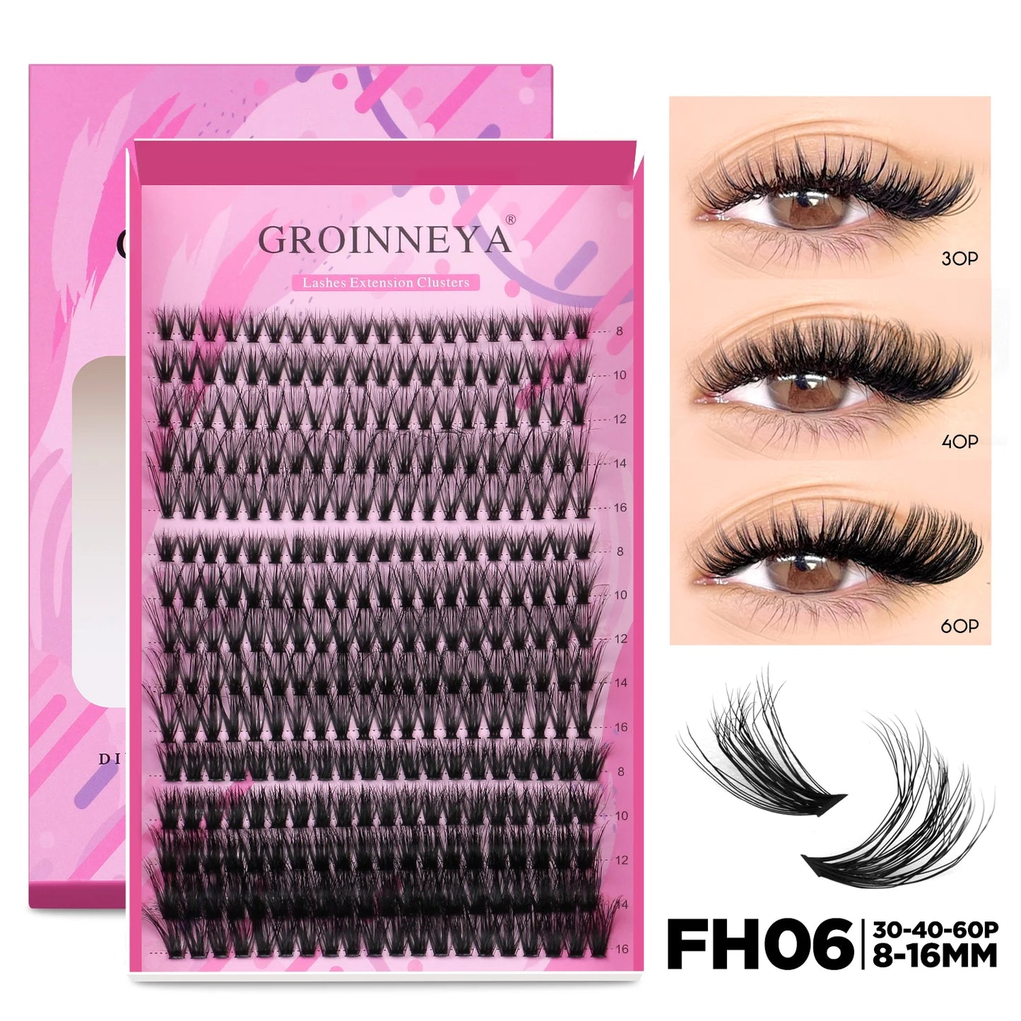 GROINNEYA DIY Lash Extension Kit – Cluster & Individual Lashes with Bond & Seal