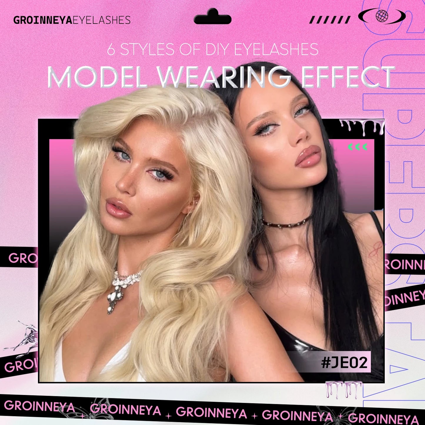 GROINNEYA Lash Clusters Kit – Cat Eye Cluster Eyelash Extensions with Lash Bond & Seal, DIY Large-Capacity Lash Kit