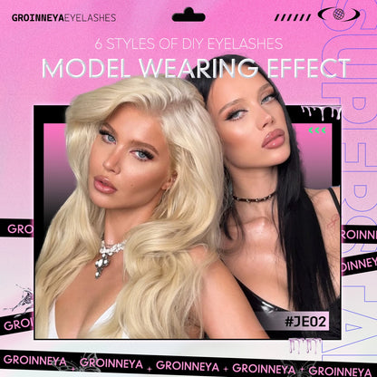 GROINNEYA Lash Clusters Kit – Cat Eye Cluster Eyelash Extensions with Lash Bond & Seal, DIY Large-Capacity Lash Kit