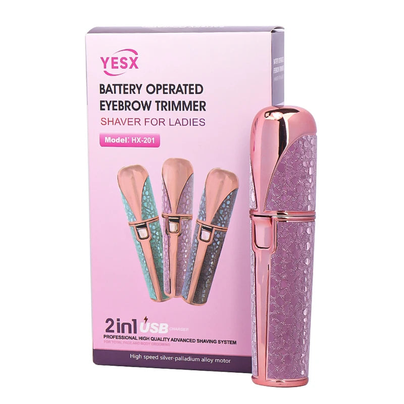 2-in-1 Rechargeable Facial Hair Remover & Eyebrow Trimmer with LED Light – USB Electric Razor for Face & Lips