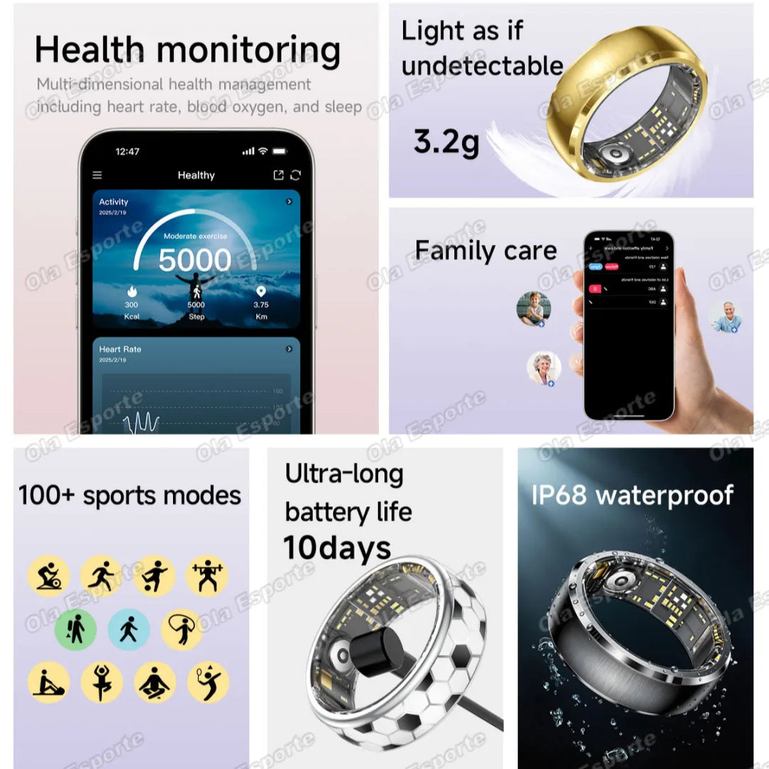 Smart Ring Fitness Tracker Call Alerts Sleep Monitor IP68 Waterproof Ring