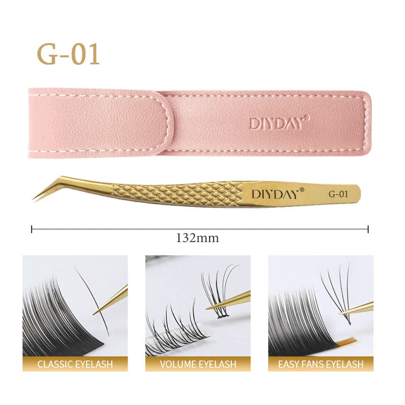 DIYDAY Anti-Slip Eyelash Extension Tweezers – Stainless Steel Fiber Tip Precision Lash Tool