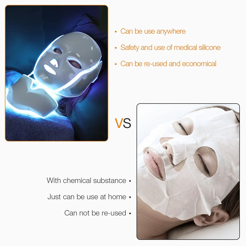 7-Color LED Face & Neck Light Therapy Mask – Electric Facial Skincare Mask with Remote Control